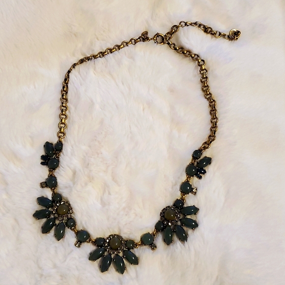 J. Crew Statement Necklace Green and Gold - Picture 2 of 7